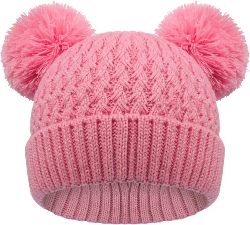 KDVOG Store Kids Winter Hat Warm Knitted Beanies with Double Pom Pom Thick Ski Cap for Boys Girls 7-12 Years - Image 1